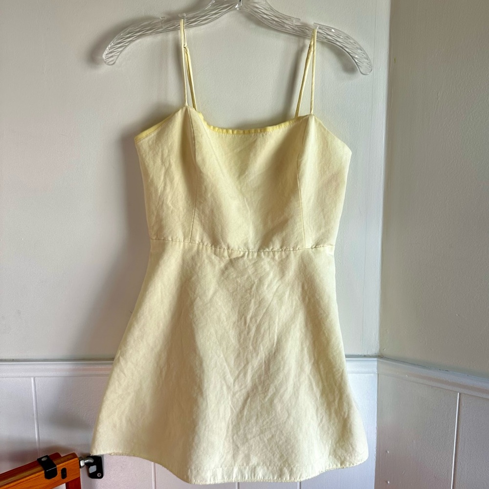 Zara Mini Linen Blend Spaghetti Strap Dress Butter Yellow Women’s Size M
